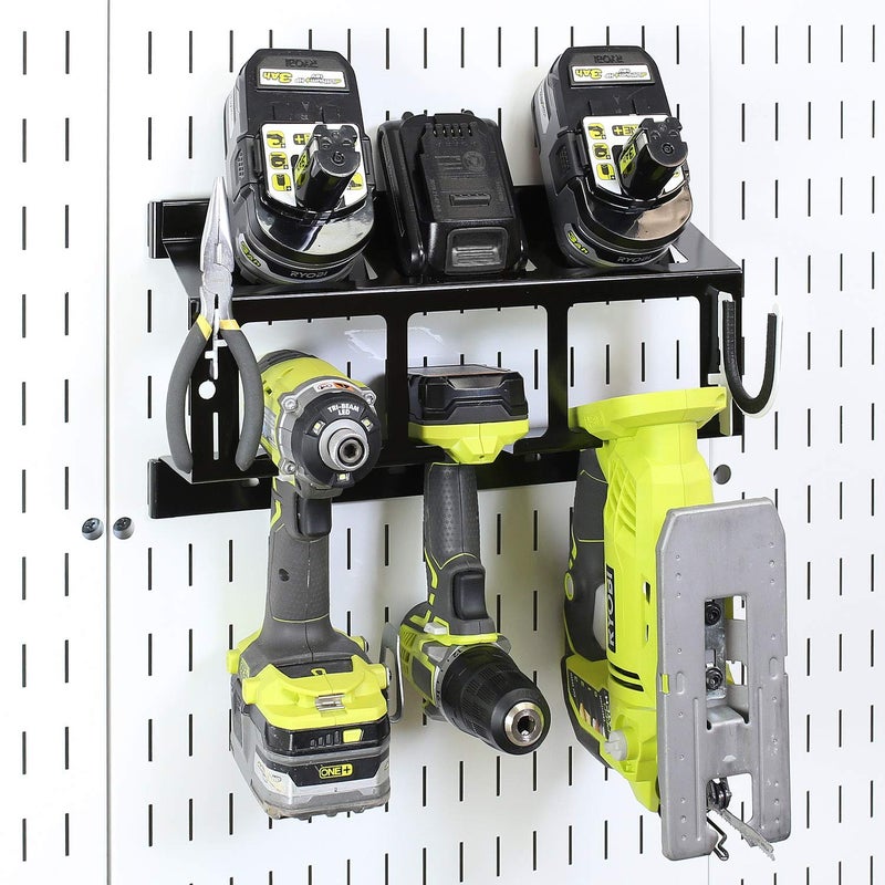 Wall Control Drill Holder Power Tool Storage Rack - Compact Impact Drill Battery Power Tool Pegboard Organizer Pegboard (Black) - Image 3